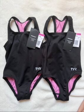 TYR Black One-Piece Swimsuit with Pink Lining - Girls (Pair)